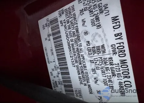 2011 Ford Escape Xlt z USA, uszkodzony, nr VIN 1FMCU9DG9BKC21337